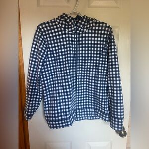 J.Crew Navy & White Gingham Hooded Zip-Up Jacket - Size M